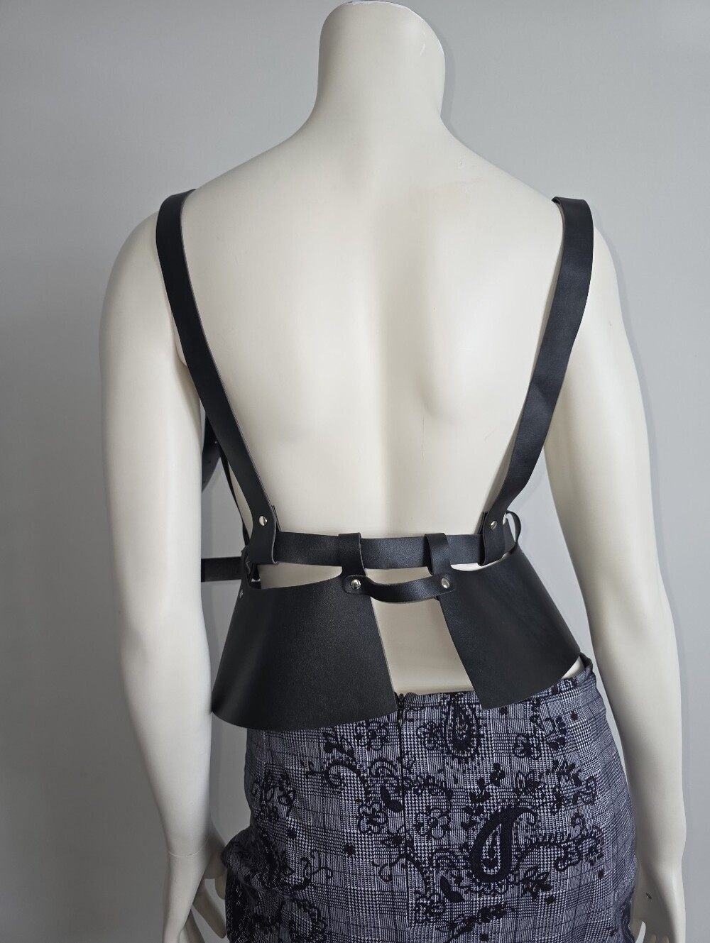 Black Faux Leather Harness Vest